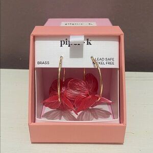 Piper K Pink and Gold Flower Hoop Earrings